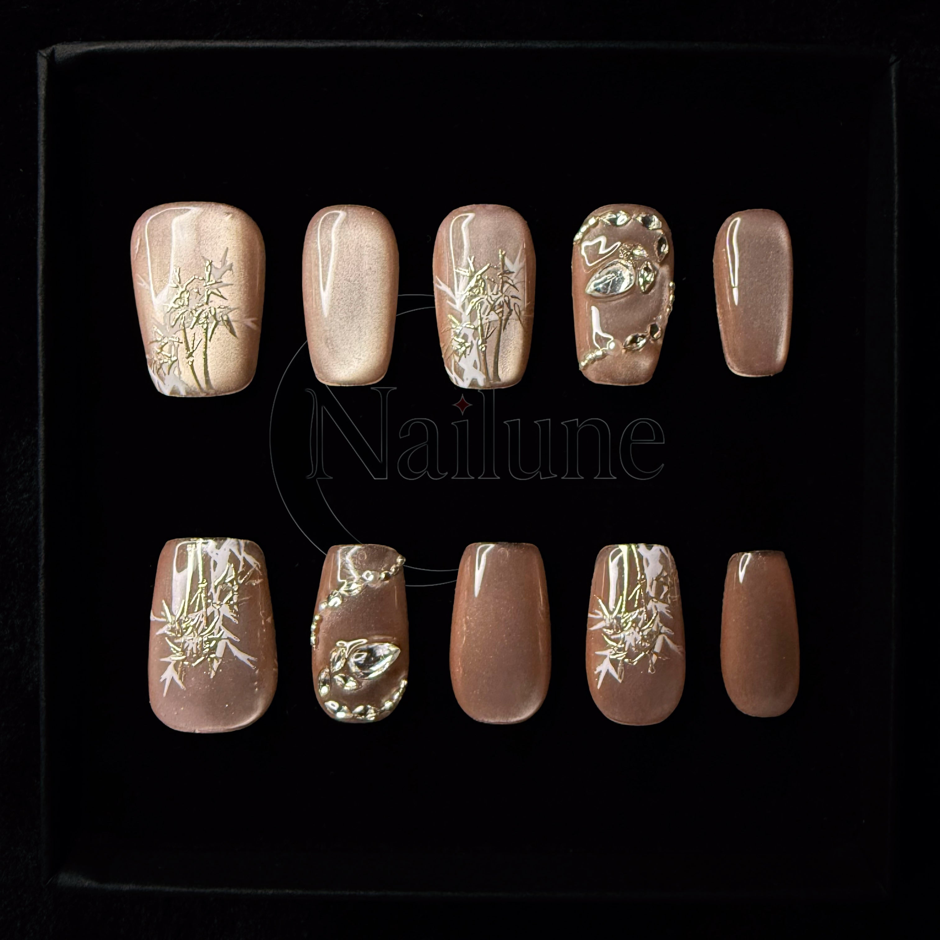 Faux-ongles Cercueil press on Champagne Bloom Rose Brillant