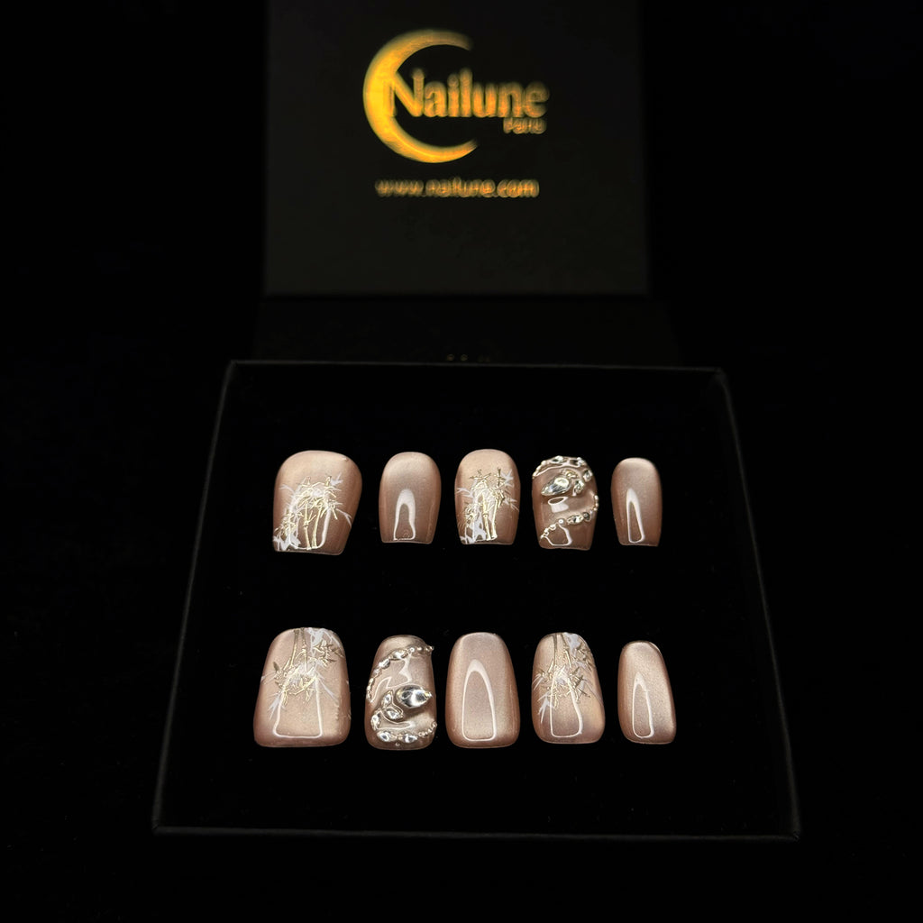 Faux-ongles Cercueil press on Champagne Bloom Rose Brillant