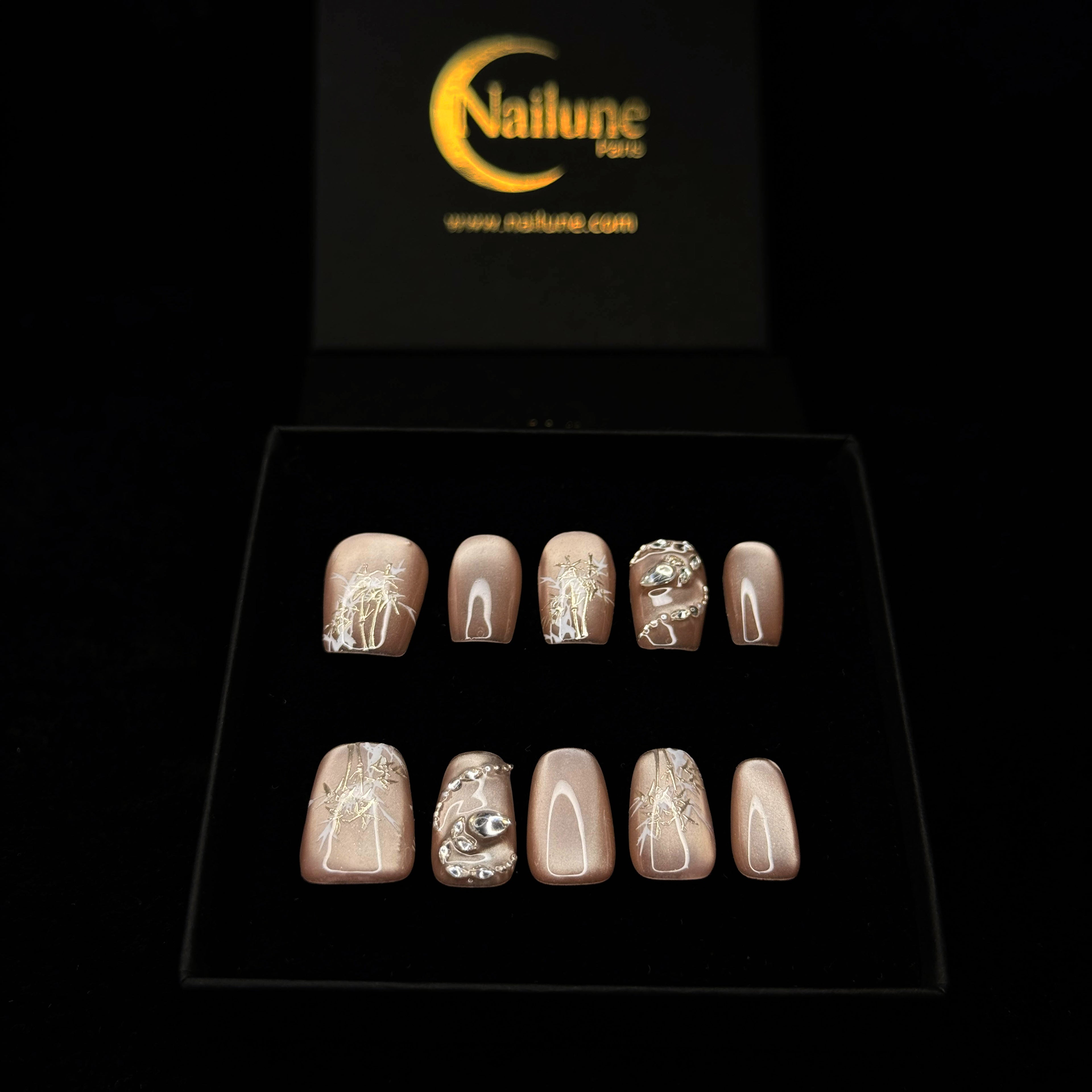 Faux-ongles Cercueil press on Champagne Bloom Rose Brillant