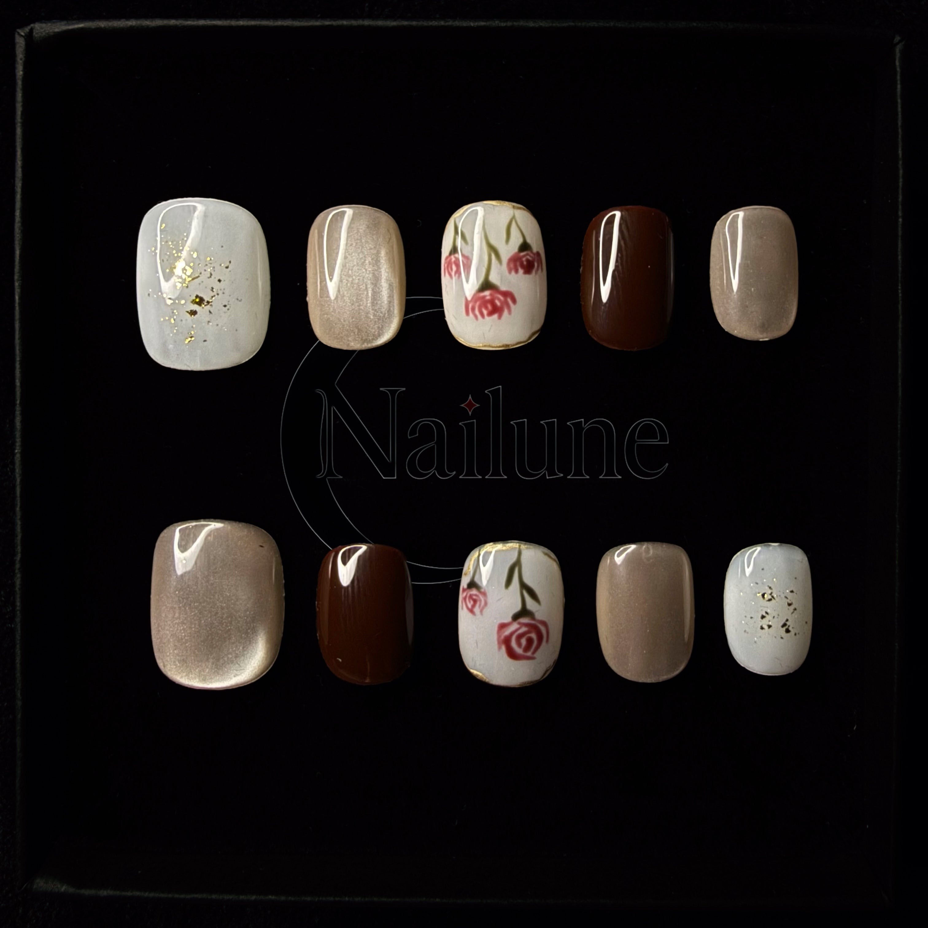 Faux-ongles Carré press on Cherry Blossom Beige Satiné