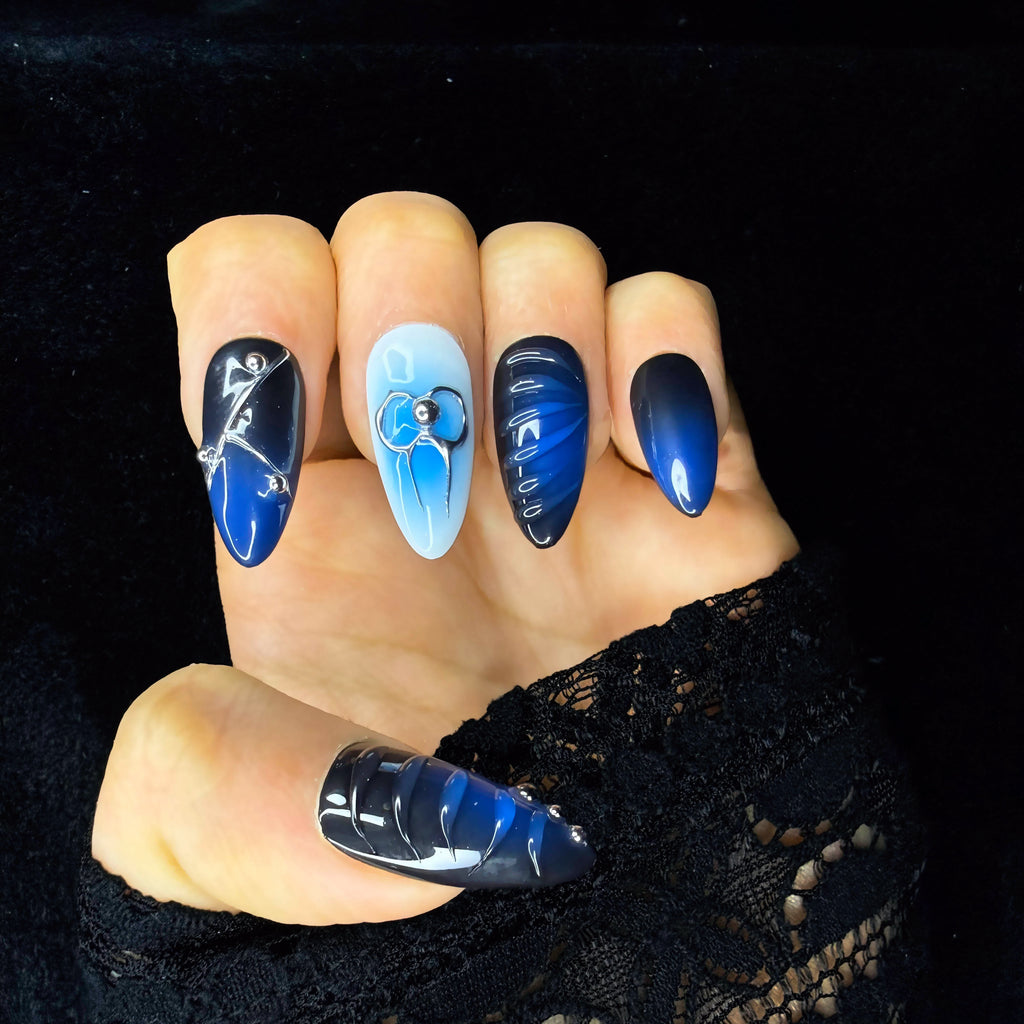 Faux-ongles Amande press on Midnight Pulse Blanc Brillant