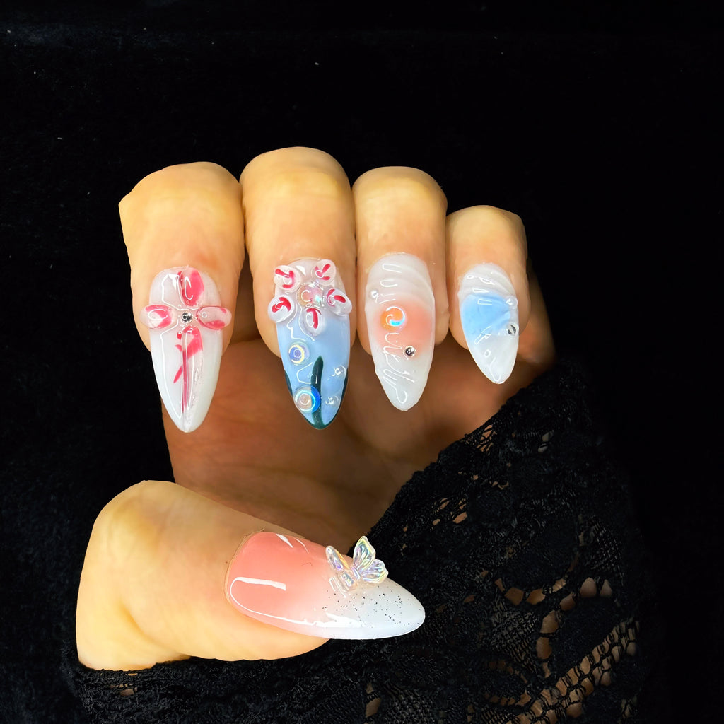 Faux-ongles Amande press on Pastel Bloom Blanc Brillant