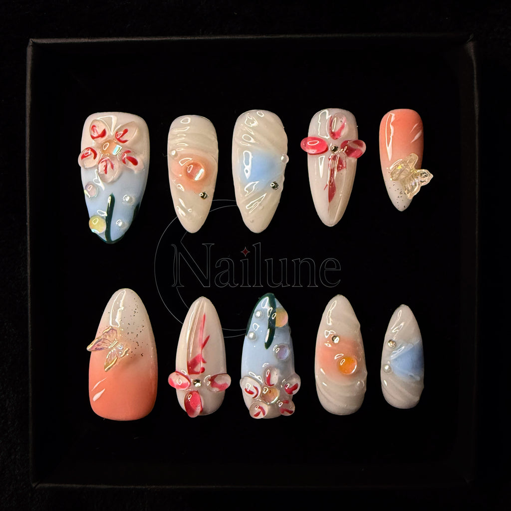 Faux-ongles Amande press on Pastel Bloom Blanc Brillant