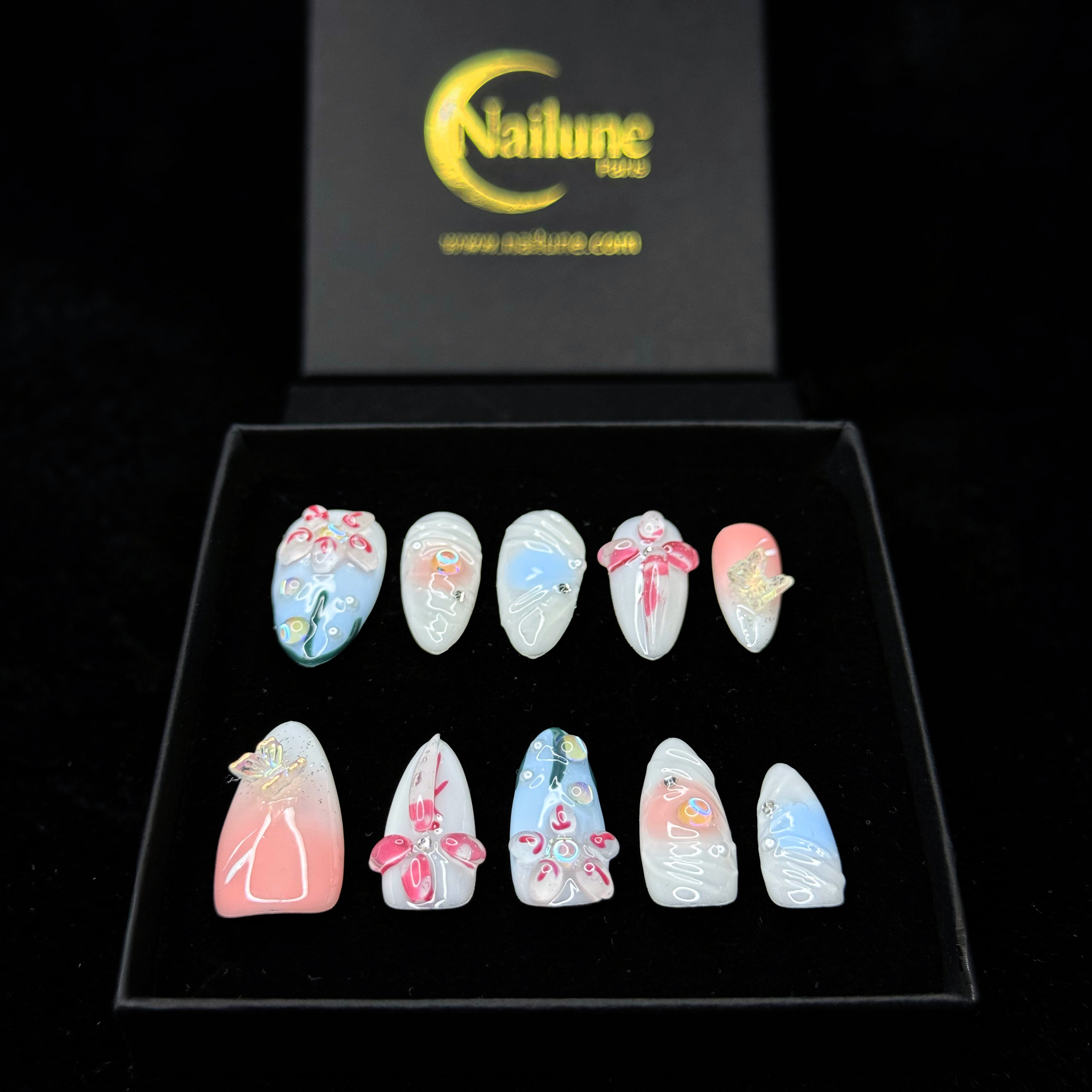 Faux-ongles Amande press on Pastel Bloom Blanc Brillant