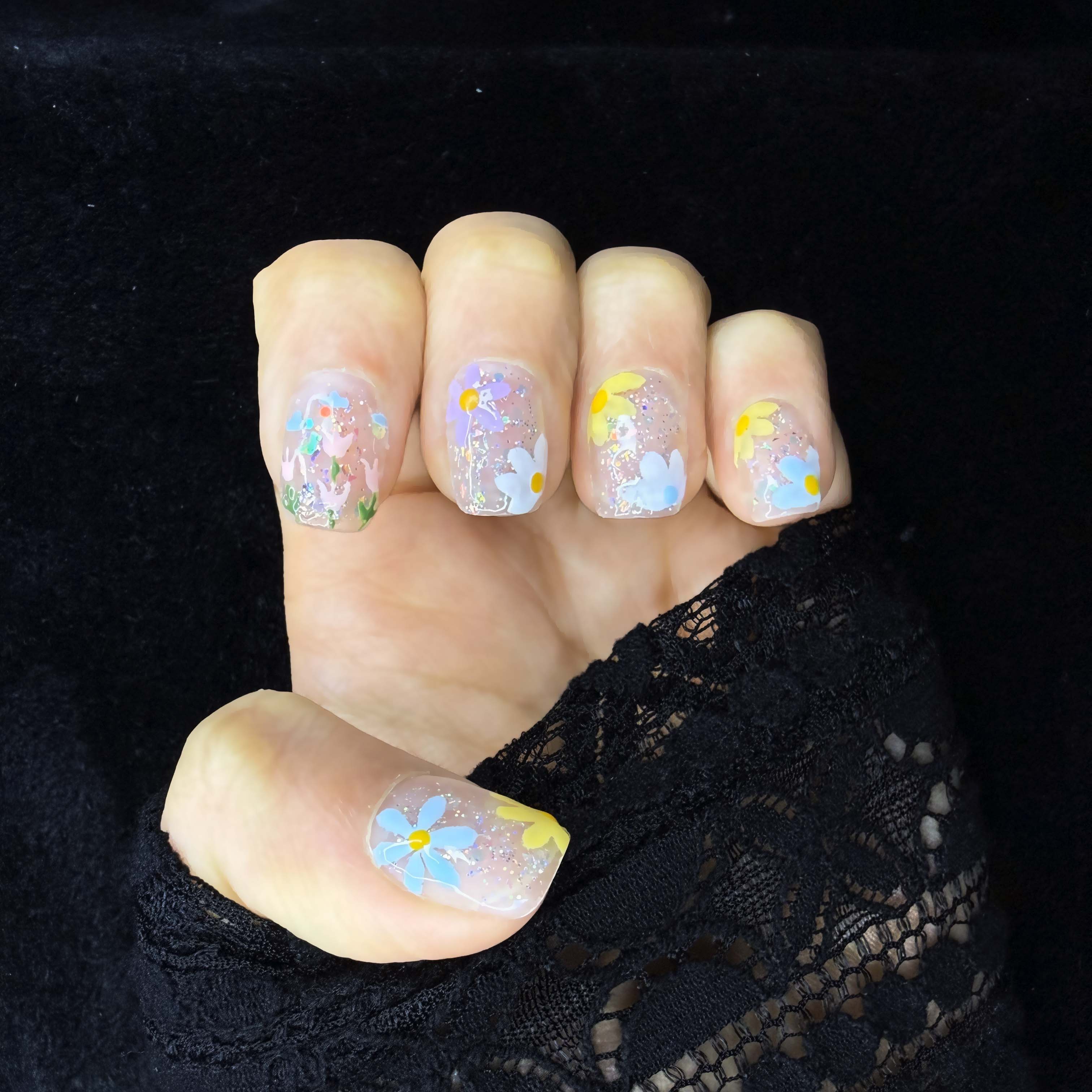 Faux-ongles Carré press on Pastel Garden Blanc Brillant