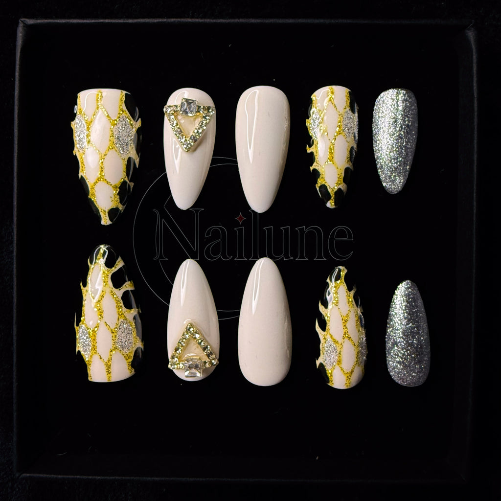 Faux-ongles Amande press on Python Glow Clair Brillant